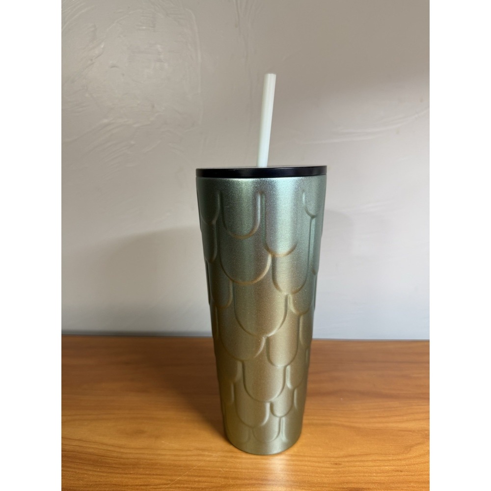 STARBUCKS Metallic‎ Green Mermaid Scales TUMBLER 24oz Cup 2022 Straw New W/ Tags